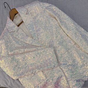 Iridescent Sequin Blazer - White Multi